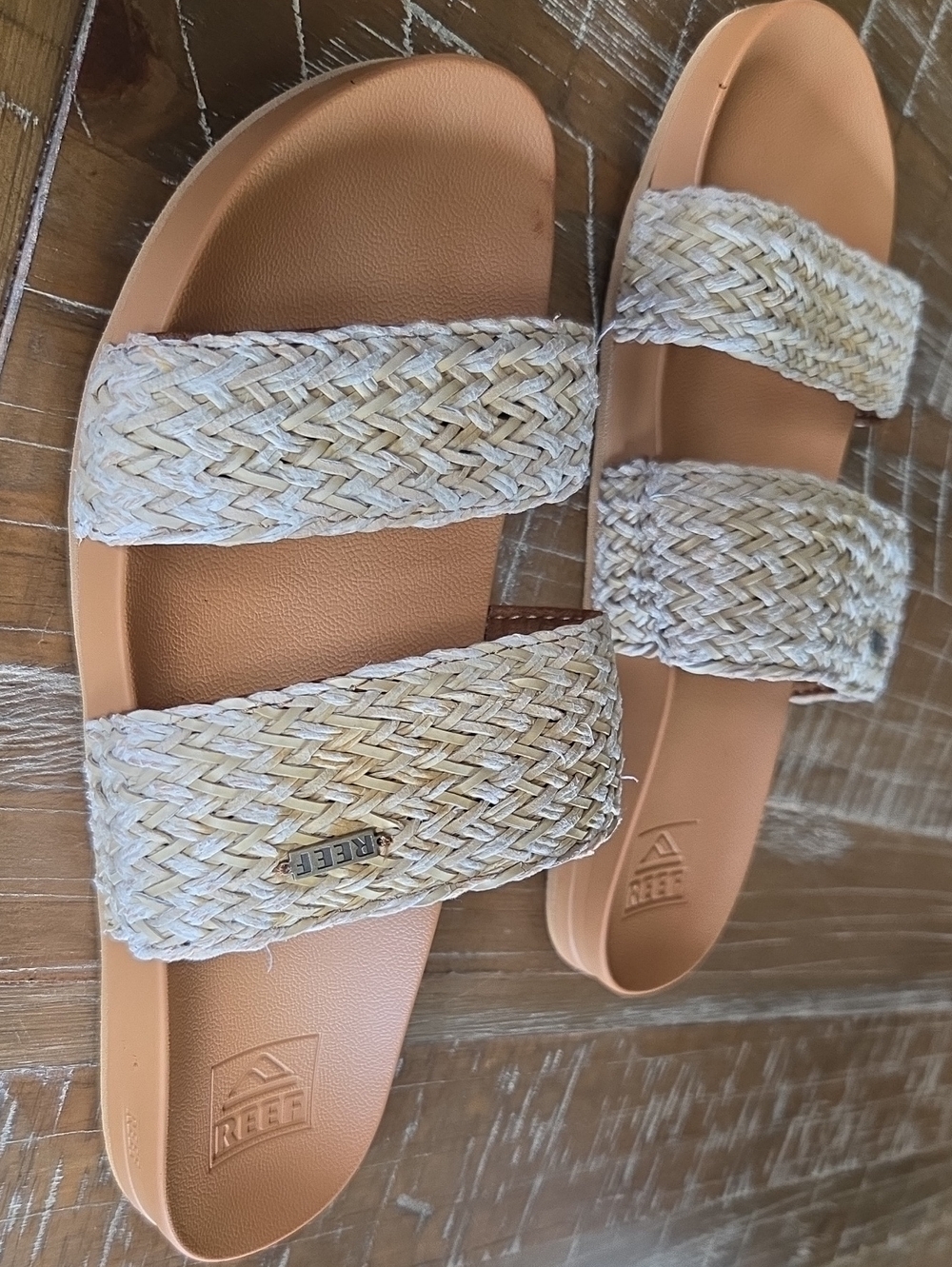 Reef Women's Double-Strap Woven Slide Sandals in Natural and Tan